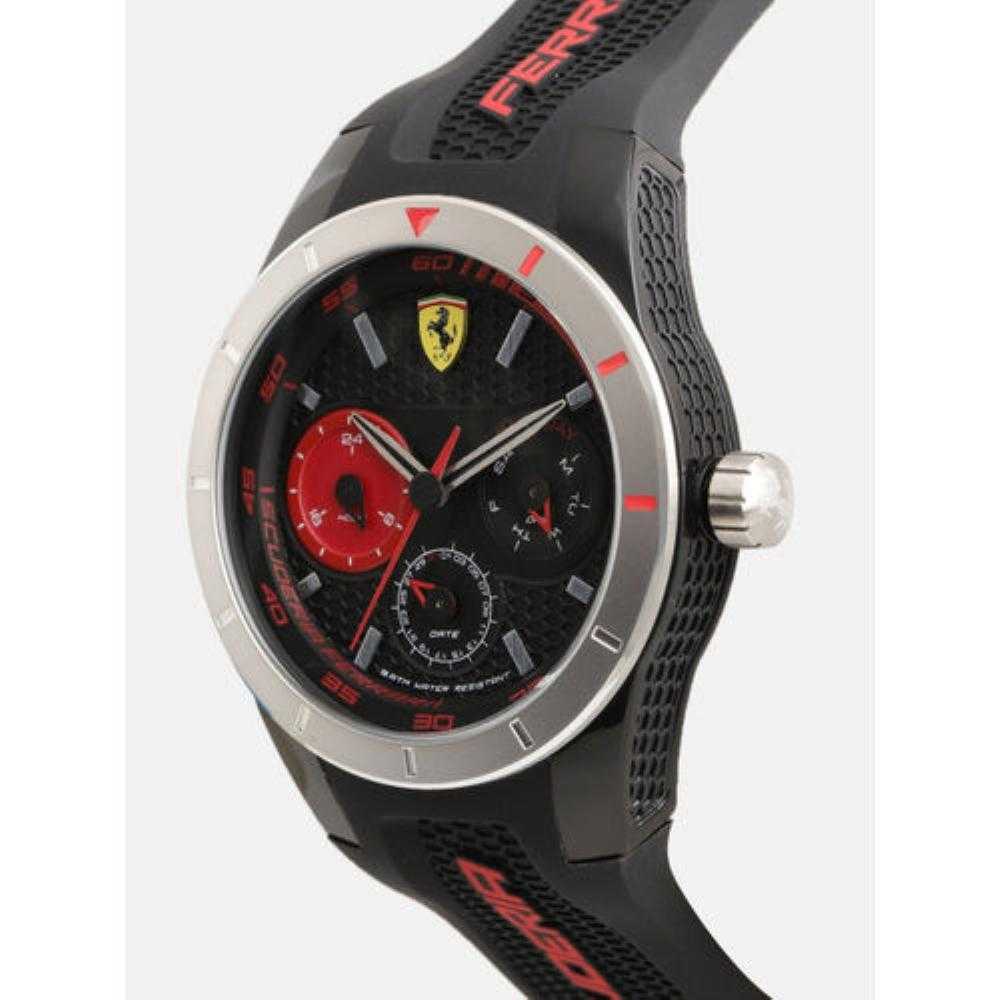 FERRARI REDREV T ANALOG QUARTZ SILVER STAINLESS STEEL 0830254 BLACK PLASTIC STRAP MEN'S WATCH - H2 Hub Watches