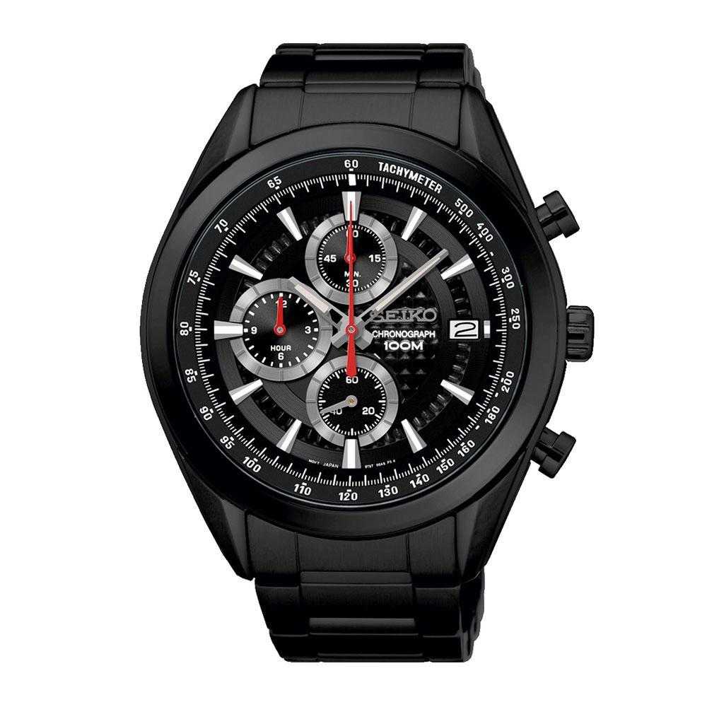 SEIKO GENERAL SSB179P1 CHRONOGRAPH STAINLESS STEEL MEN'S BLACK WATCH - H2 Hub Watches