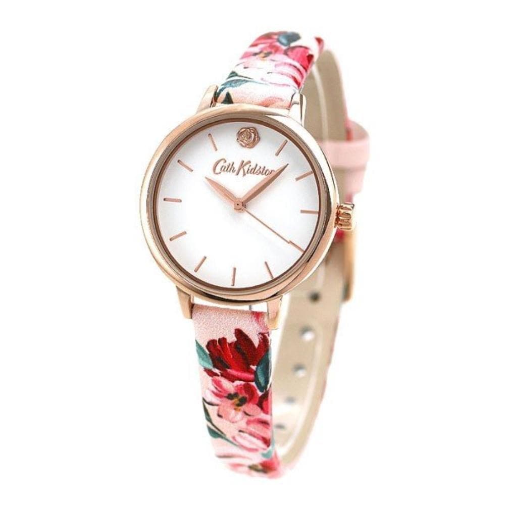 CATH KIDSTON QUARTZ PAINTBOX FLOWERS ROSE GOLD ALLOY CKL064PRG PINK LEATHER STRAP LADIES WATCH - H2 Hub Watches