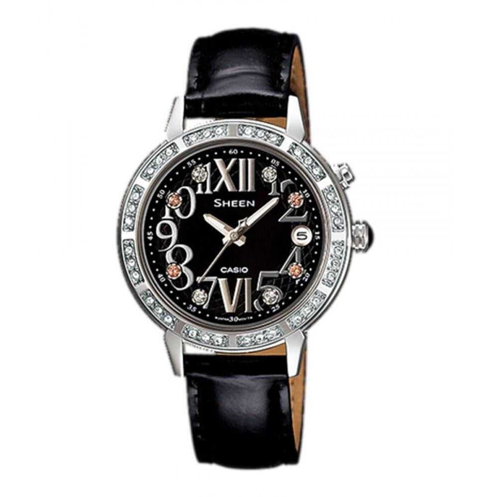 CASIO SHEEN SHE-4031L-1AUDR BLACK LEATHER STRAP WOMEN'S WATCH - H2 Hub Watches