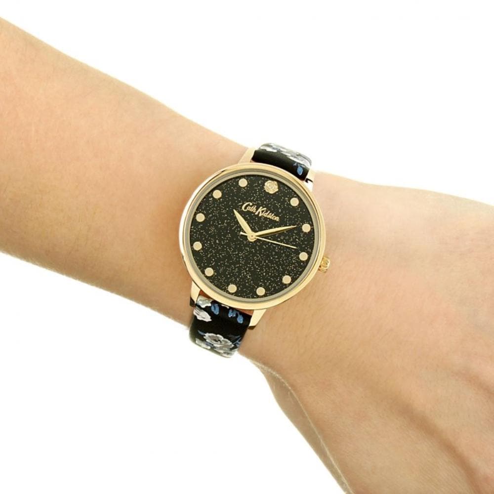 CATH KIDSTON QUARTZ GLITTERY ISLAND GOLD ALLOY CKL056BG BLACK PU STRAP LADIES WATCH - H2 Hub Watches