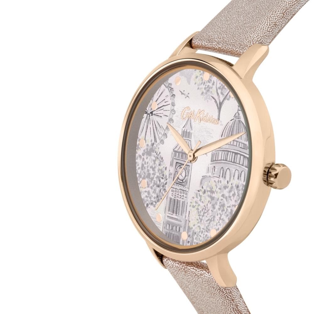 CATH KIDSTON QUARTZ LONDON TOILE ROSE GOLD ALLOY CKL053PRG METALLIC PU STRAP LADIES WATCH - H2 Hub Watches