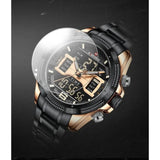 NAVIFORCE NF9201 RG/B  STAINLESS STEEL DUAL TIME ROSE BLACK MEN'S WATCH