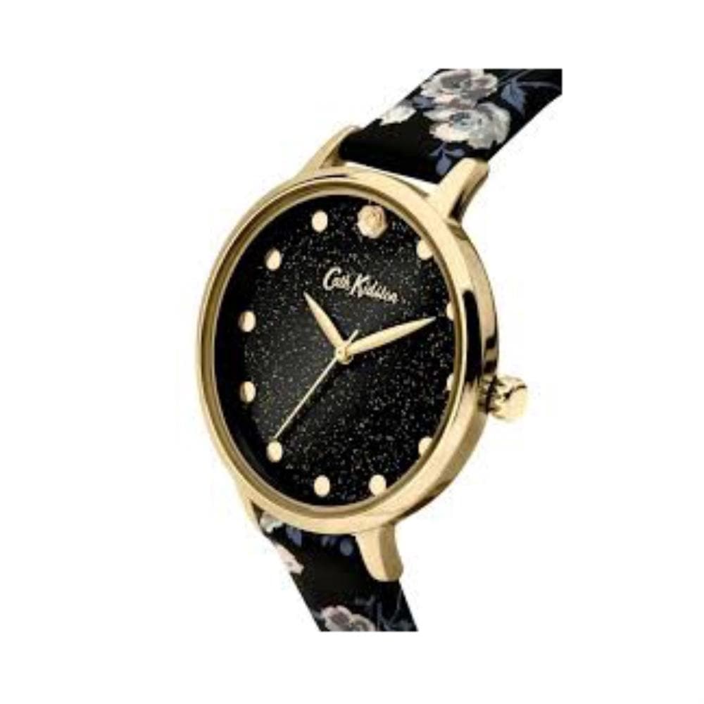 CATH KIDSTON QUARTZ GLITTERY ISLAND GOLD ALLOY CKL056BG BLACK PU STRAP LADIES WATCH - H2 Hub Watches