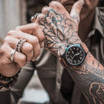 ARIES GOLD AUTOMATIC ESCALATE BLACK STAINLESS STEEL G 9017 BK-BK BROWN LEATHER STRAP MEN'S WATCH - H2 Hub Watches