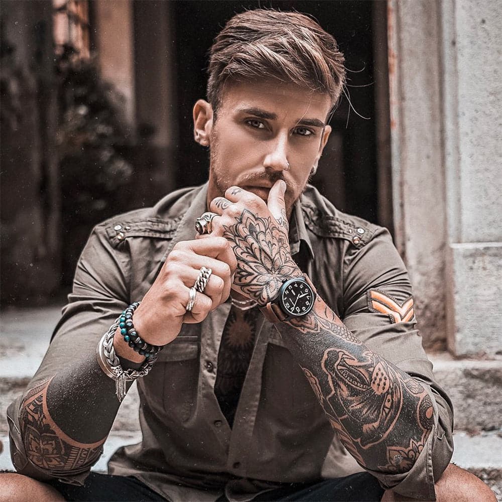 ARIES GOLD AUTOMATIC ESCALATE BLACK STAINLESS STEEL G 9017 BK-BK BROWN LEATHER STRAP MEN'S WATCH - H2 Hub Watches