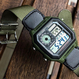 Casio Illuminator Digital Green Nylon Strap Men Watch AE-1200WHB-3BVDF-P