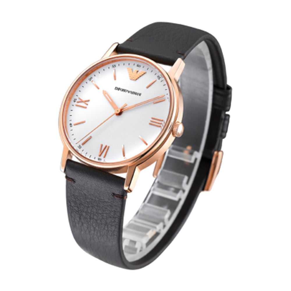 EMPORIO ARMANI AR11011 BLACK LEATHER STRAP MEN'S WATCH - H2 Hub Watches