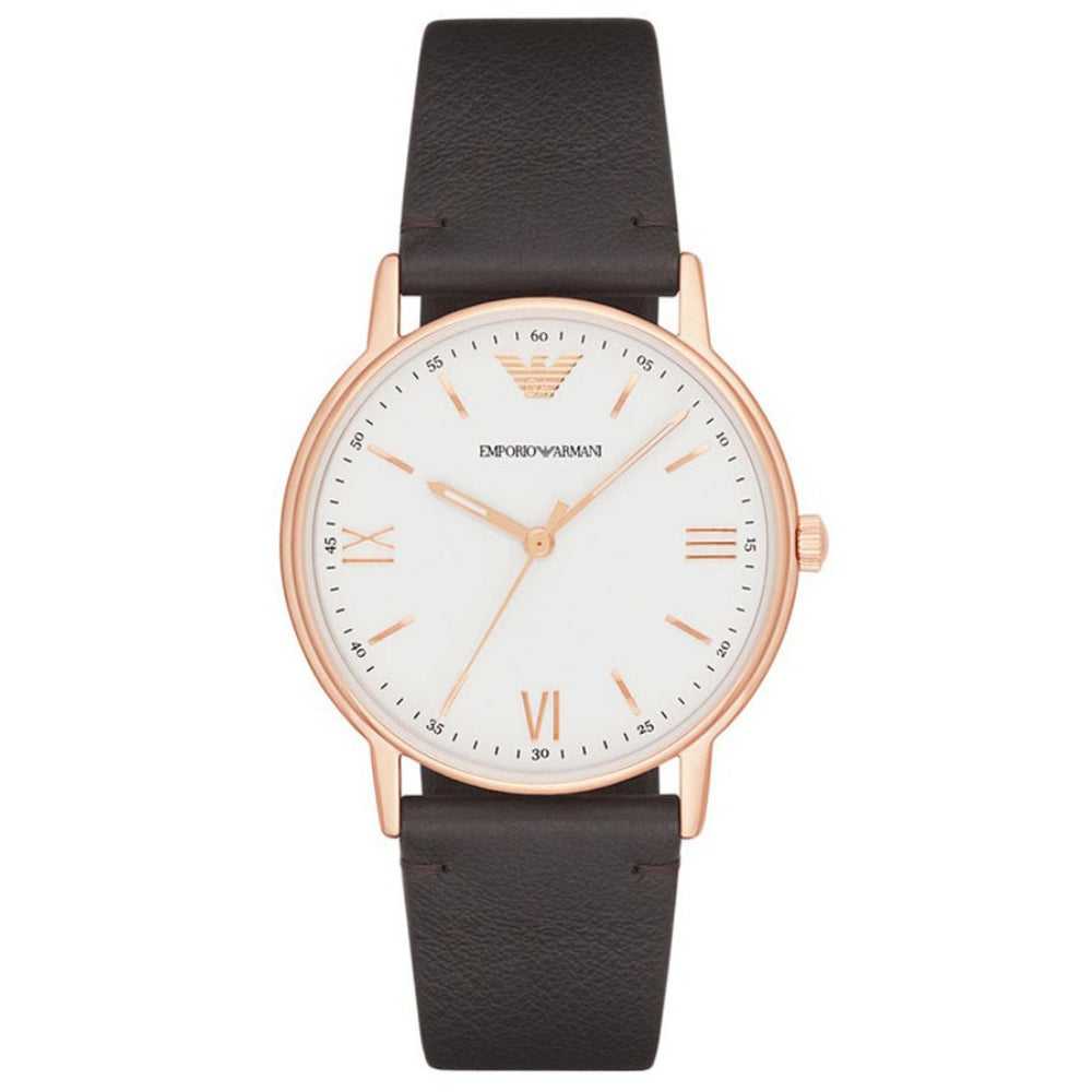 EMPORIO ARMANI AR11011 BLACK LEATHER STRAP MEN'S WATCH - H2 Hub Watches