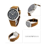 EMPORIO ARMANI ANALOG QUARTZ SILVER STAINLESS STEEL AR11070 BROWN LEATHER STRAP MEN'S WATCH - H2 Hub Watches