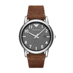 EMPORIO ARMANI ANALOG QUARTZ SILVER STAINLESS STEEL AR11070 BROWN LEATHER STRAP MEN'S WATCH - H2 Hub Watches