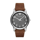 EMPORIO ARMANI ANALOG QUARTZ SILVER STAINLESS STEEL AR11070 BROWN LEATHER STRAP MEN'S WATCH - H2 Hub Watches