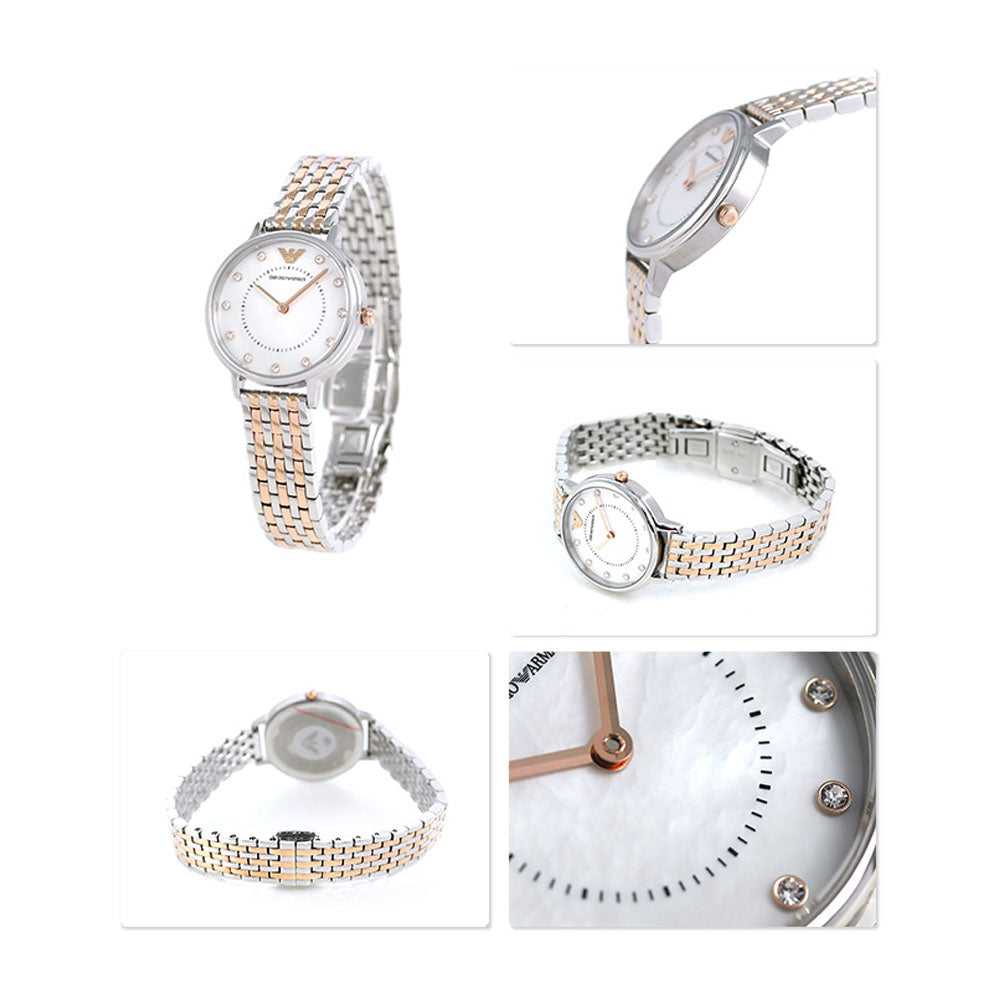 EMPORIO ARMANI ANALOG QUARTZ TWO TONE STAINLESS STEEL AR11094 WOMEN'S WATCH - H2 Hub Watches