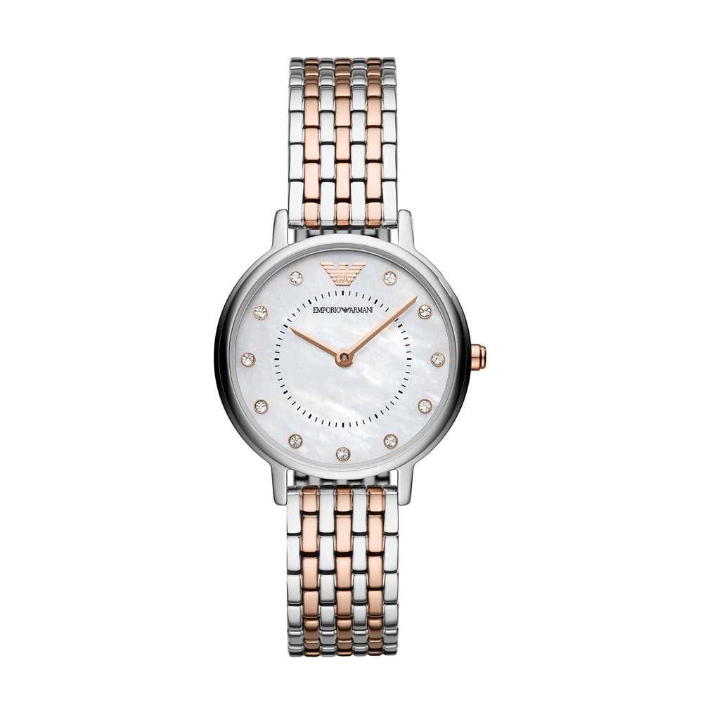 EMPORIO ARMANI ANALOG QUARTZ TWO TONE STAINLESS STEEL AR11094 WOMEN'S WATCH - H2 Hub Watches