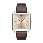 EMPORIO ARMANI ANALOG QUARTZ SILVER STAINLESS STEEL AR11098 BROWN LEATHER STRAP MEN'S WATCH - H2 Hub Watches