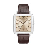 EMPORIO ARMANI ANALOG QUARTZ SILVER STAINLESS STEEL AR11098 BROWN LEATHER STRAP MEN'S WATCH - H2 Hub Watches