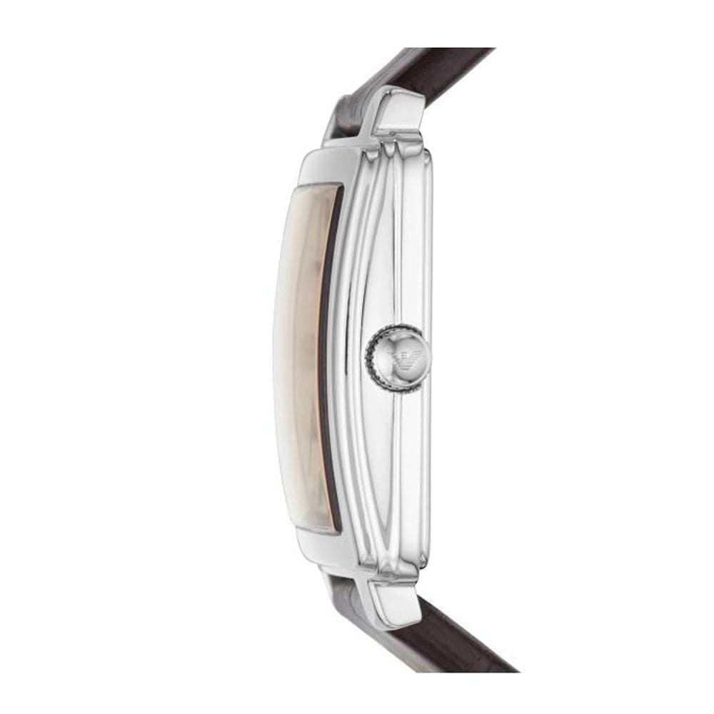 EMPORIO ARMANI ANALOG QUARTZ SILVER STAINLESS STEEL AR11098 BROWN LEATHER STRAP MEN'S WATCH - H2 Hub Watches