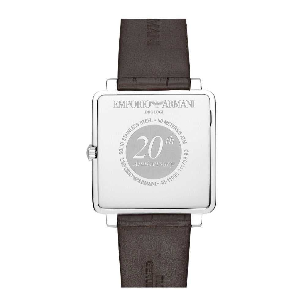 EMPORIO ARMANI ANALOG QUARTZ SILVER STAINLESS STEEL AR11098 BROWN LEATHER STRAP MEN'S WATCH - H2 Hub Watches