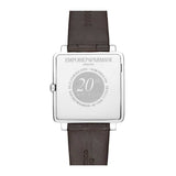 EMPORIO ARMANI ANALOG QUARTZ SILVER STAINLESS STEEL AR11098 BROWN LEATHER STRAP MEN'S WATCH - H2 Hub Watches