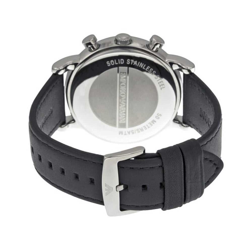 EMPORIO ARMANI AR1828 CHRONOGRAPH BLACK LEATHER STRAP MEN'S WATCH - H2 Hub Watches