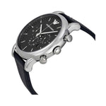 EMPORIO ARMANI AR1828 CHRONOGRAPH BLACK LEATHER STRAP MEN'S WATCH - H2 Hub Watches