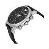 EMPORIO ARMANI AR1828 CHRONOGRAPH BLACK LEATHER STRAP MEN'S WATCH - H2 Hub Watches