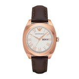 EMPORIO ARMANI ANALOG QUARTZ ROSE GOLD STAINLESS STEEL AR1939 BROWN LEATHER STRAP MEN'S WATCH - H2 Hub Watches