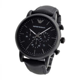 EMPORIO ARMANI CHRONOGRAPH BLACK STAINLESS STEEL AR1970 LEATHER STRAP MEN'S WATCH - H2 Hub Watches