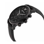 EMPORIO ARMANI CHRONOGRAPH BLACK STAINLESS STEEL AR1970 LEATHER STRAP MEN'S WATCH - H2 Hub Watches
