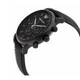 EMPORIO ARMANI CHRONOGRAPH BLACK STAINLESS STEEL AR1970 LEATHER STRAP MEN'S WATCH - H2 Hub Watches