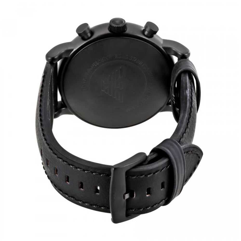 EMPORIO ARMANI CHRONOGRAPH BLACK STAINLESS STEEL AR1970 LEATHER STRAP MEN'S WATCH - H2 Hub Watches