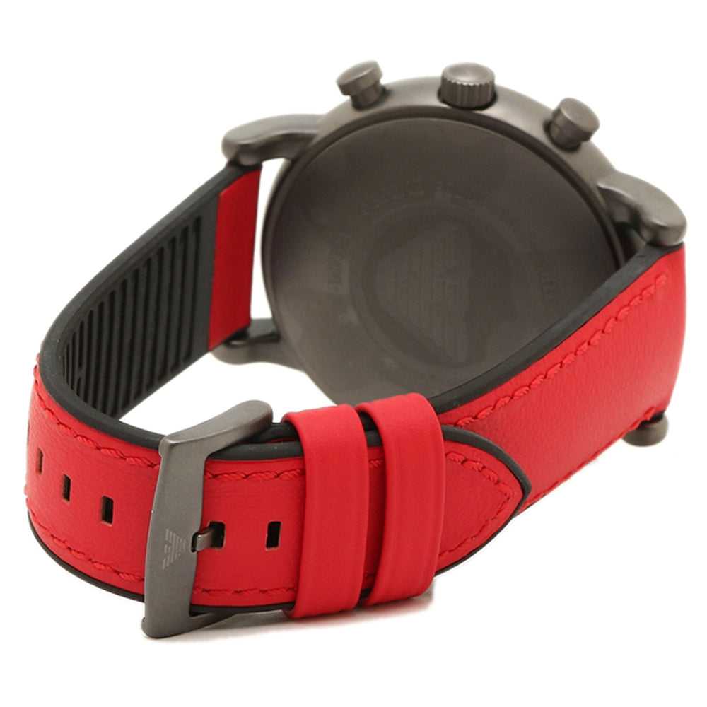 EMPORIO ARMANI CHRONOGRAPH GUNMETAL STAINLESS STEEL AR1971 RED LEATHER STRAP MEN'S WATCH - H2 Hub Watches
