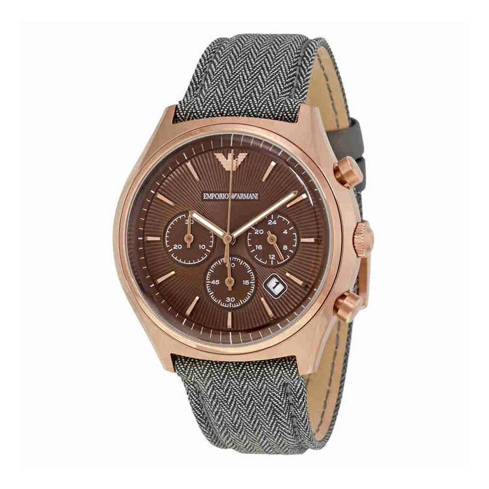 EMPORIO ARMANI CHRONOGRAPH ROSE GOLD STAINLESS STEEL AR1976 BLUE LEATHER STRAP MEN'S WATCH - H2 Hub Watches