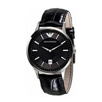 EMPORIO ARMANI ANALOG QUARTZ SILVER STAINLESS STEEL AR2411 BLACK LEATHER STRAP MEN'S WATCH - H2 Hub Watches