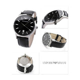 EMPORIO ARMANI ANALOG QUARTZ SILVER STAINLESS STEEL AR2411 BLACK LEATHER STRAP MEN'S WATCH - H2 Hub Watches
