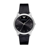 EMPORIO ARMANI ANALOG QUARTZ SILVER STAINLESS STEEL BLACK LEATHER STRAP AR2500 MEN'S WATCH - H2 Hub Watches