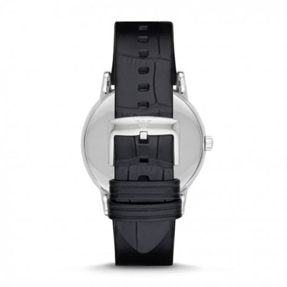 EMPORIO ARMANI ANALOG QUARTZ SILVER STAINLESS STEEL BLACK LEATHER STRAP AR2500 MEN'S WATCH - H2 Hub Watches
