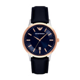 EMPORIO ARMANI ANALOG QUARTZ TWO TONE STAINLESS STEEL AR2506 BLUE LEATHER STRAP MEN'S WATCH - H2 Hub Watches
