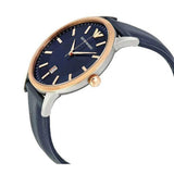 EMPORIO ARMANI ANALOG QUARTZ TWO TONE STAINLESS STEEL AR2506 BLUE LEATHER STRAP MEN'S WATCH - H2 Hub Watches