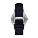 EMPORIO ARMANI ANALOG QUARTZ TWO TONE STAINLESS STEEL AR2506 BLUE LEATHER STRAP MEN'S WATCH - H2 Hub Watches