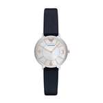 EMPORIO ARMANI ANALOG QUARTZ SILVER STAINLESS STEEL AR2509 BLUE LEATHER STRAP WOMEN'S WATCH - H2 Hub Watches