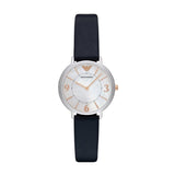 EMPORIO ARMANI ANALOG QUARTZ SILVER STAINLESS STEEL AR2509 BLUE LEATHER STRAP WOMEN'S WATCH - H2 Hub Watches