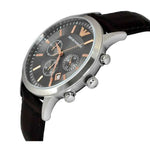 EMPORIO ARMANI CHRONOGRAPH SILVER STAINLESS STEEL AR2513 BROWN LEATHER STRAP MEN'S WATCH - H2 Hub Watches