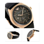 EMPORIO ARMANI MECHANICAL ROSE GOLD STAINLESS STEEL AR60004 BLACK LEATHER STRAP MEN'S WATCH - H2 Hub Watches