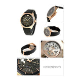 EMPORIO ARMANI MECHANICAL ROSE GOLD STAINLESS STEEL AR60004 BLACK LEATHER STRAP MEN'S WATCH - H2 Hub Watches