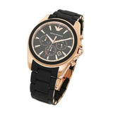 EMPORIO ARMANI CHRONOGRAPH ROSE GOLD STAINLESS STEEL AR6066 BLACK STRAP MEN'S WATCH - H2 Hub Watches