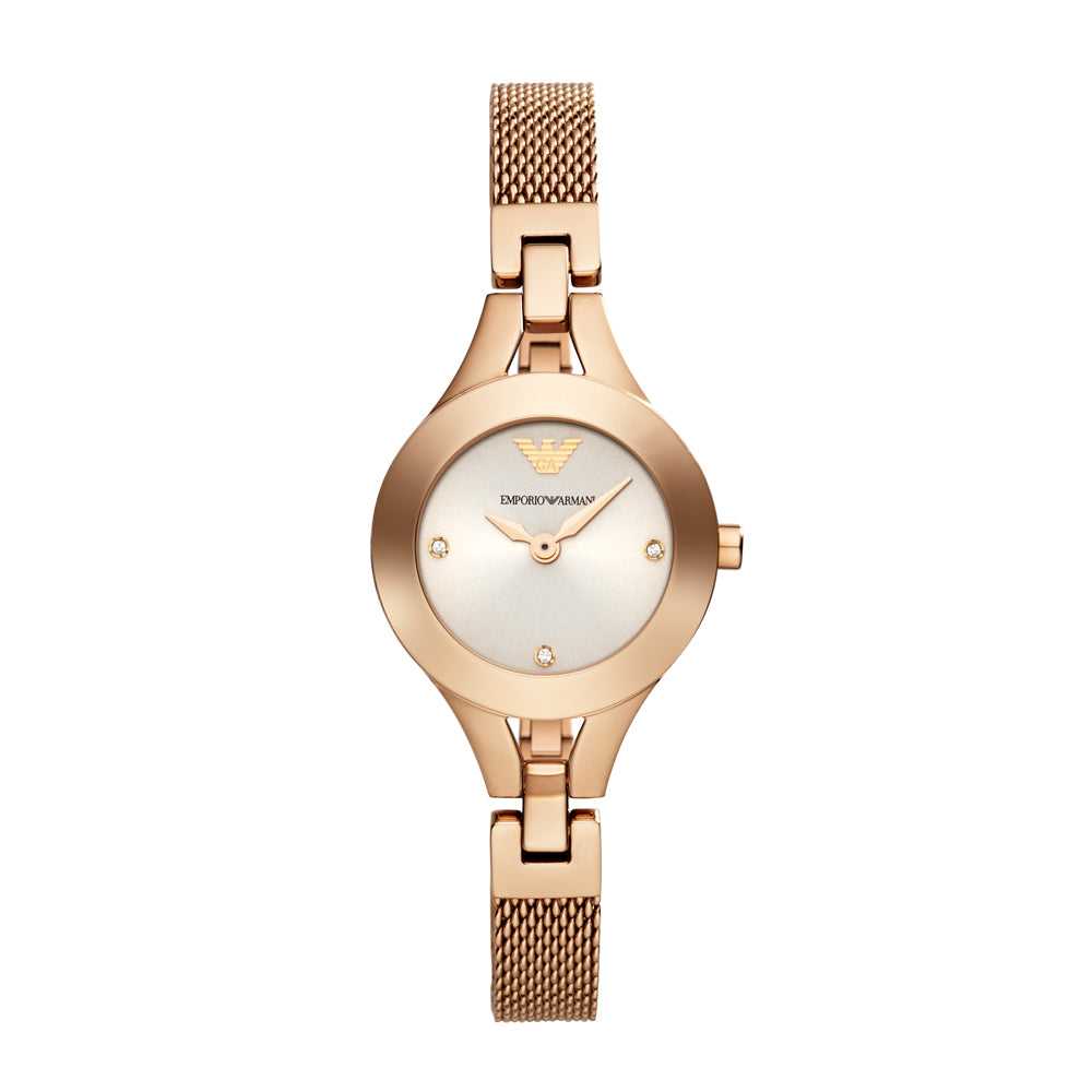 EMPORIO ARMANI ANALOG QUARTZ ROSE GOLD STAINLESS STEEL AR7354 WOMEN'S WATCH - H2 Hub Watches