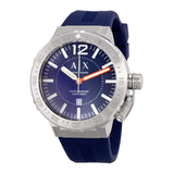 ARMANI EXCHANGE ANALOG QUARTZ SILVER STAINLESS STEEL AX1812 BLUE RUBBER STRAP MEN'S WATCH - H2 Hub Watches