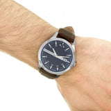 ARMANI EXCHANGE ANALOG QUARTZ SILVER STAINLESS STEEL AX2133 BROWN LEATHER STRAP MEN'S WATCH