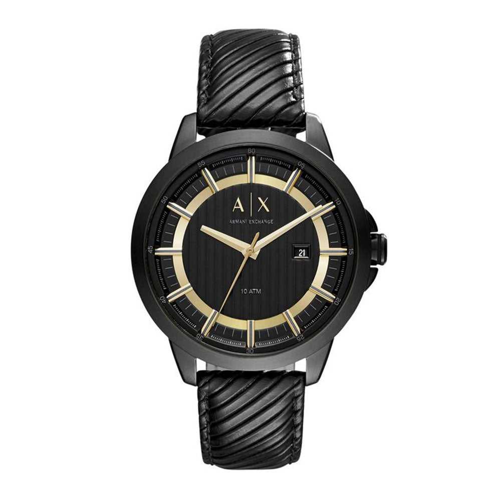 ARMANI EXCHANGE ANALOG QUARTZ BLACK STAINLESS STEEL AX2266 LEATHER STRAP MEN'S WATCH - H2 Hub Watches